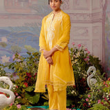 Yellow Embroidered 3 Pc. Kurta Set for Women with Organza Dupatta - Lakshita