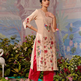 Pink Cotton Kurta with Mirror Work and 3/4th Sleeves - Lakshita