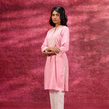 Saadgi Carnation Pink Embroidered Cotton Linen Tunic for Women