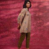 Breeze Taupe Embroidered Georgette Shirt for Women