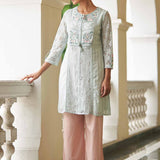 Spa Blue Rachael Kurti with Keyhole Neck