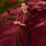 Front view of Taara Maroon Printed Viscose Silk Indo-Western Dress