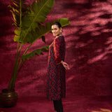 Side view of Taara Maroon Printed Viscose Silk Indo-Western Dress