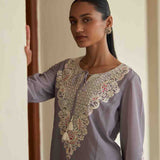 Lavender Tunic with Dori Neck and Round Hem