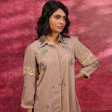 Breeze Taupe Embroidered Georgette Shirt for Women