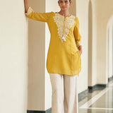 Yellow Tunic with Dori Neck and Round Hem