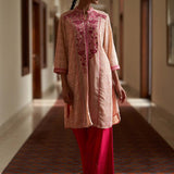 Pink Embroidery Knee Length Kurti