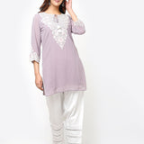 Light Lavender Tunic with Dori Neck and Round Hem