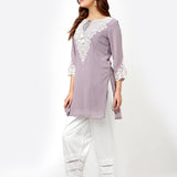 Light Lavender Tunic with Dori Neck and Round Hem