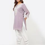 Light Lavender Tunic with Dori Neck and Round Hem