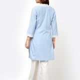 Spa Blue V-Neck Kurti with Dori Embroidery & Sequins Work