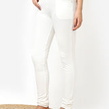 Ivory Solid Elastic Jegging with Pocket and Rivets Detailing