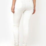 Ivory Solid Elastic Jegging with Pocket and Rivets Detailing