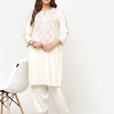 Ivory Straight Kurta for Women with Threadwork