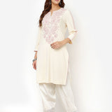 Ivory Straight Kurta for Women with Threadwork