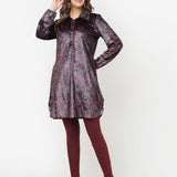 Maroon Printed Velvet Kurti for Women with Classic Collar and Button Detailing