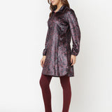 Maroon Printed Velvet Kurti for Women with Classic Collar and Button Detailing