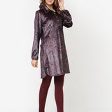 Maroon Printed Velvet Kurti for Women with Classic Collar and Button Detailing