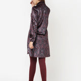 Maroon Printed Velvet Kurti for Women with Classic Collar and Button Detailing