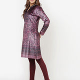 Maroon Printed Velvet Straight Kurta with Neck Embellishment