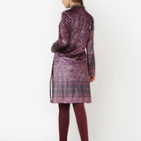 Maroon Printed Velvet Straight Kurta with Neck Embellishment