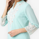 Green Embroidered Georgette Kurta Set