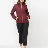 Maroon Quilted High-neck Jacket for Women