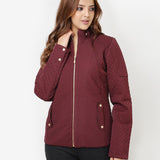 Maroon Quilted High-neck Jacket for Women