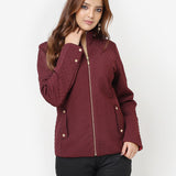 Maroon Quilted High-neck Jacket for Women