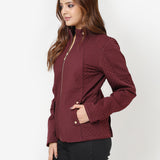 Maroon Quilted High-neck Jacket for Women