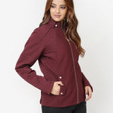 Maroon Quilted High-neck Jacket for Women