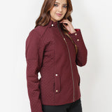 Maroon Quilted High-neck Jacket for Women