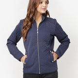 Navy Blue Quilted High-neck Jacket for Women