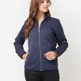 Navy Blue Quilted High-neck Jacket for Women