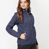 Navy Blue Quilted High-neck Jacket for Women