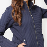 Navy Blue Quilted High-neck Jacket for Women