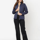 Navy Blue Quilted High-neck Jacket for Women