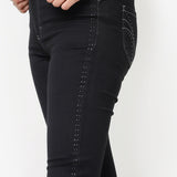 Black Bootcut Jeans Pant for Women with Stone Work on Sides