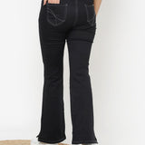 Black Bootcut Jeans Pant for Women with Stone Work on Sides