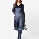 Wine Printed Velvet Kurta Set with Swarovski Work (With Dupatta)