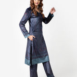 Wine Printed Velvet Kurta Set with Swarovski Work