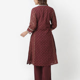 Maroon Schiffli Co-ord Set with Hand Embroidery