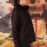 Jannat Black Monochrome Faux Leather Jacket for Women