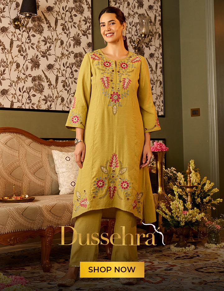 Cotton Kurta Set for Dussehra with embroidery