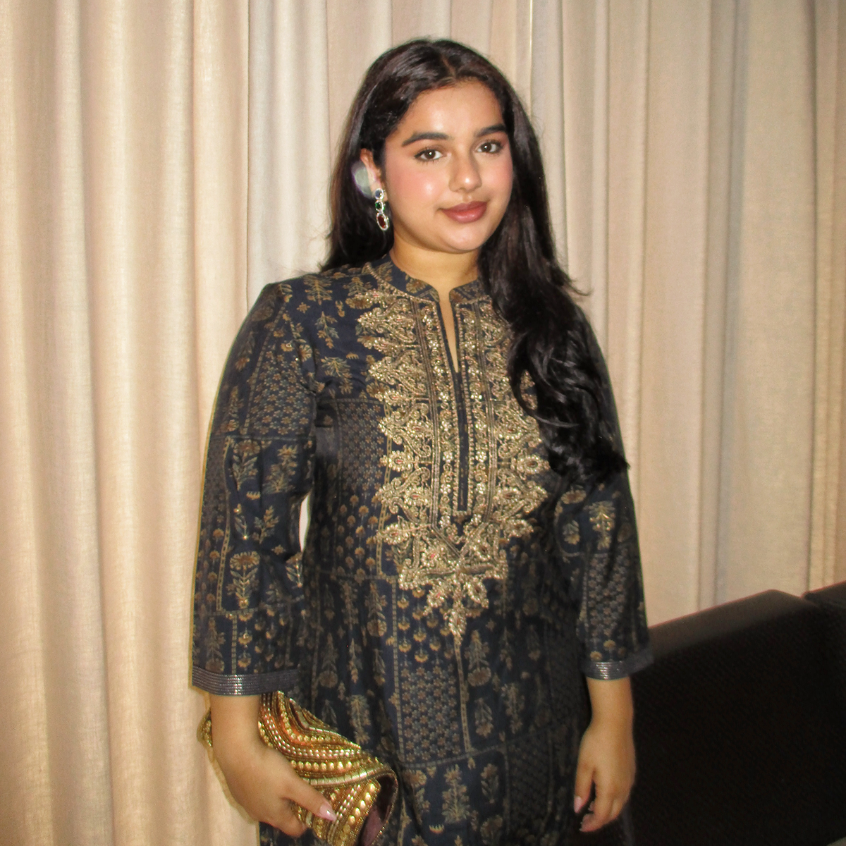 Gargi Sheoraut Posing with Black Designer Kurta Set from Lakshita 