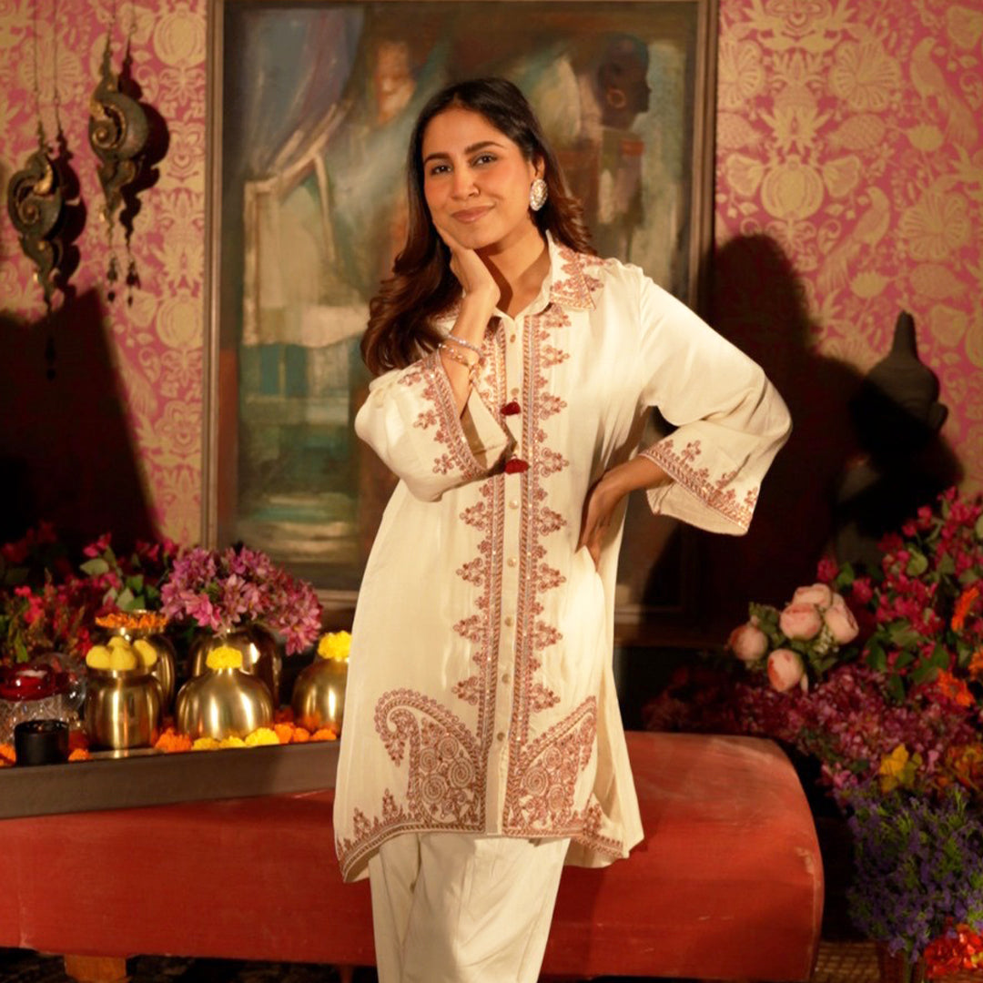 Punanya Virmani Giving a Pose with a Designer White Kurti from Lakshita