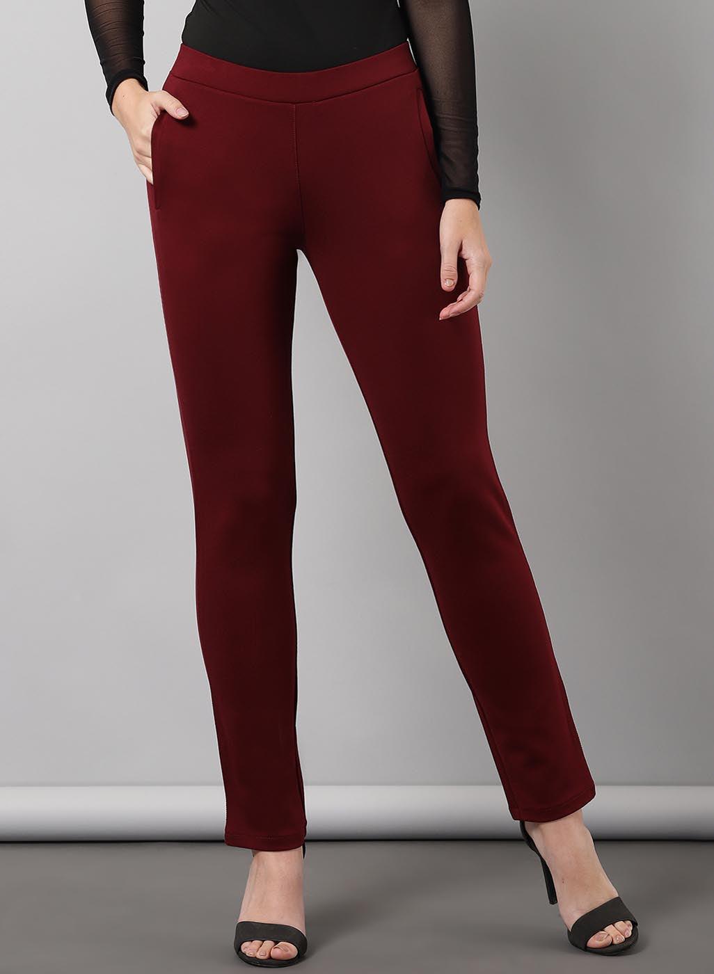 Maroon Regular Plain Pants - Lakshita