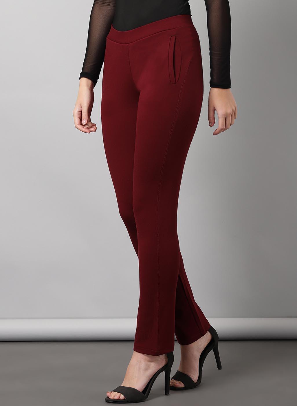 Maroon Regular Plain Pants - Lakshita