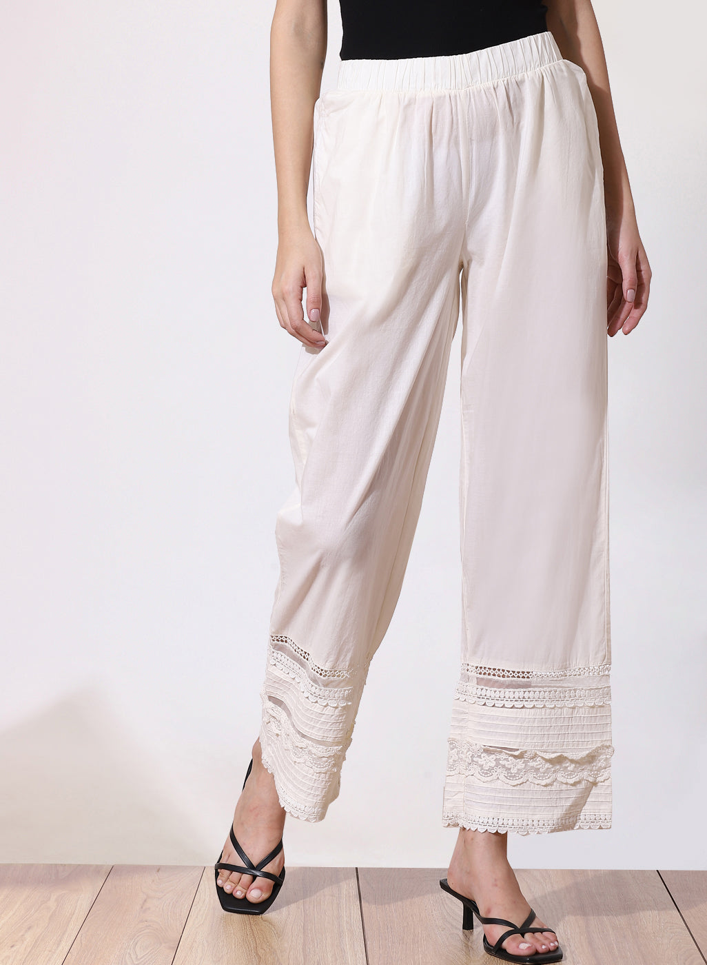 Black plain cotton palazzo pants - ETHNICALLY YOURS - 3209186