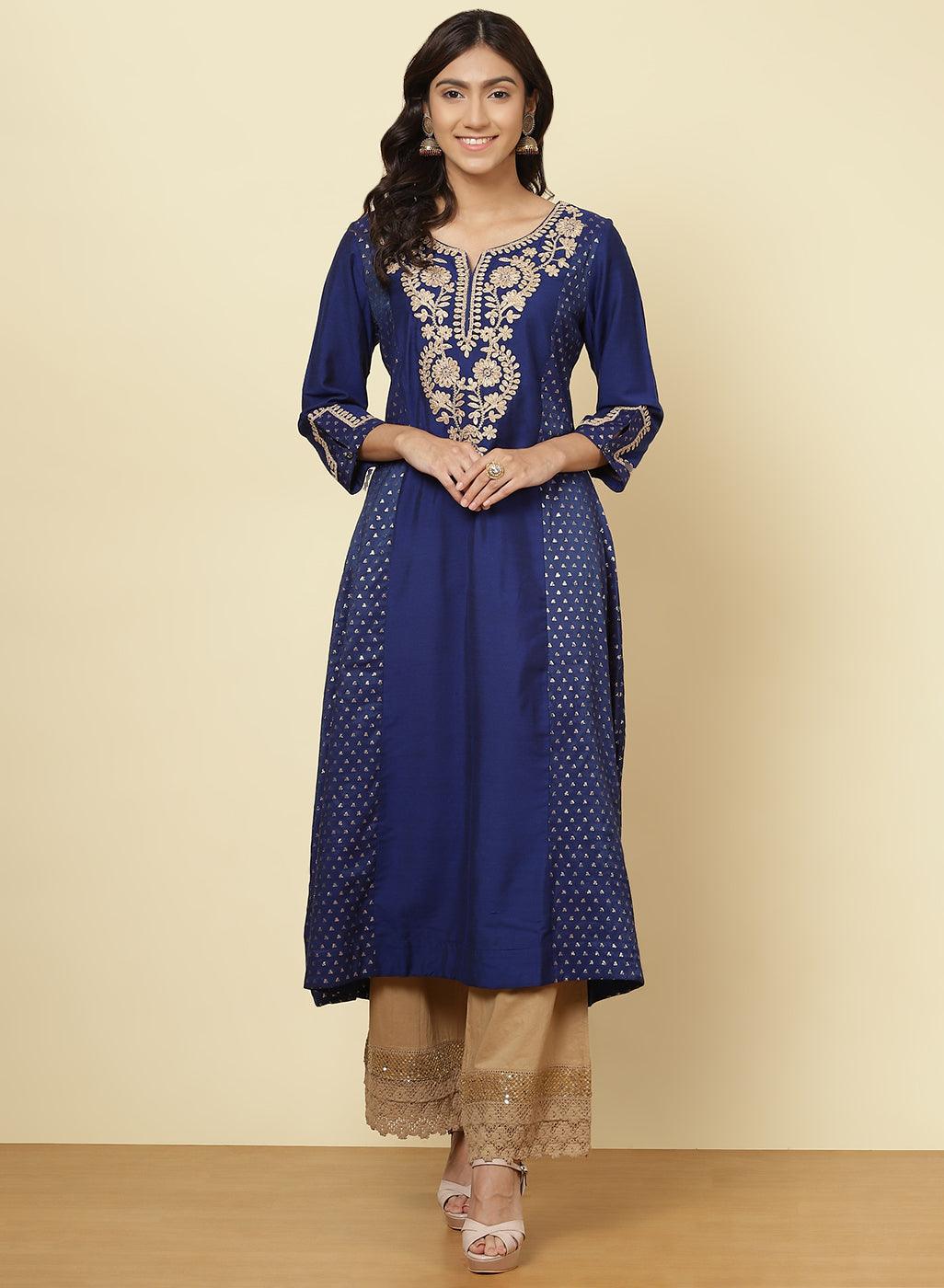 Imperial Blue Jashn Embroidered Kurta - Lakshita